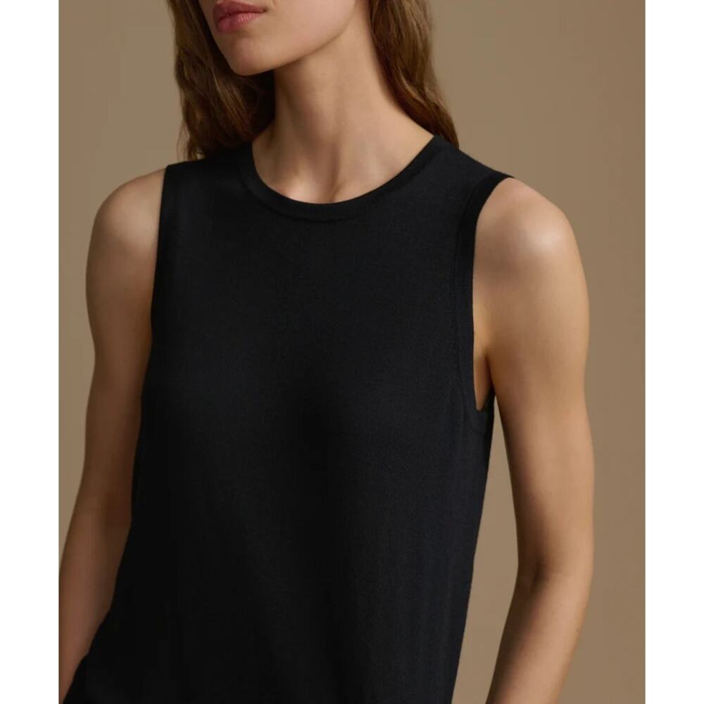 Jenni Kayne Merino Wool Knit Tank Top Large Black Minimalist Quiet Luxury